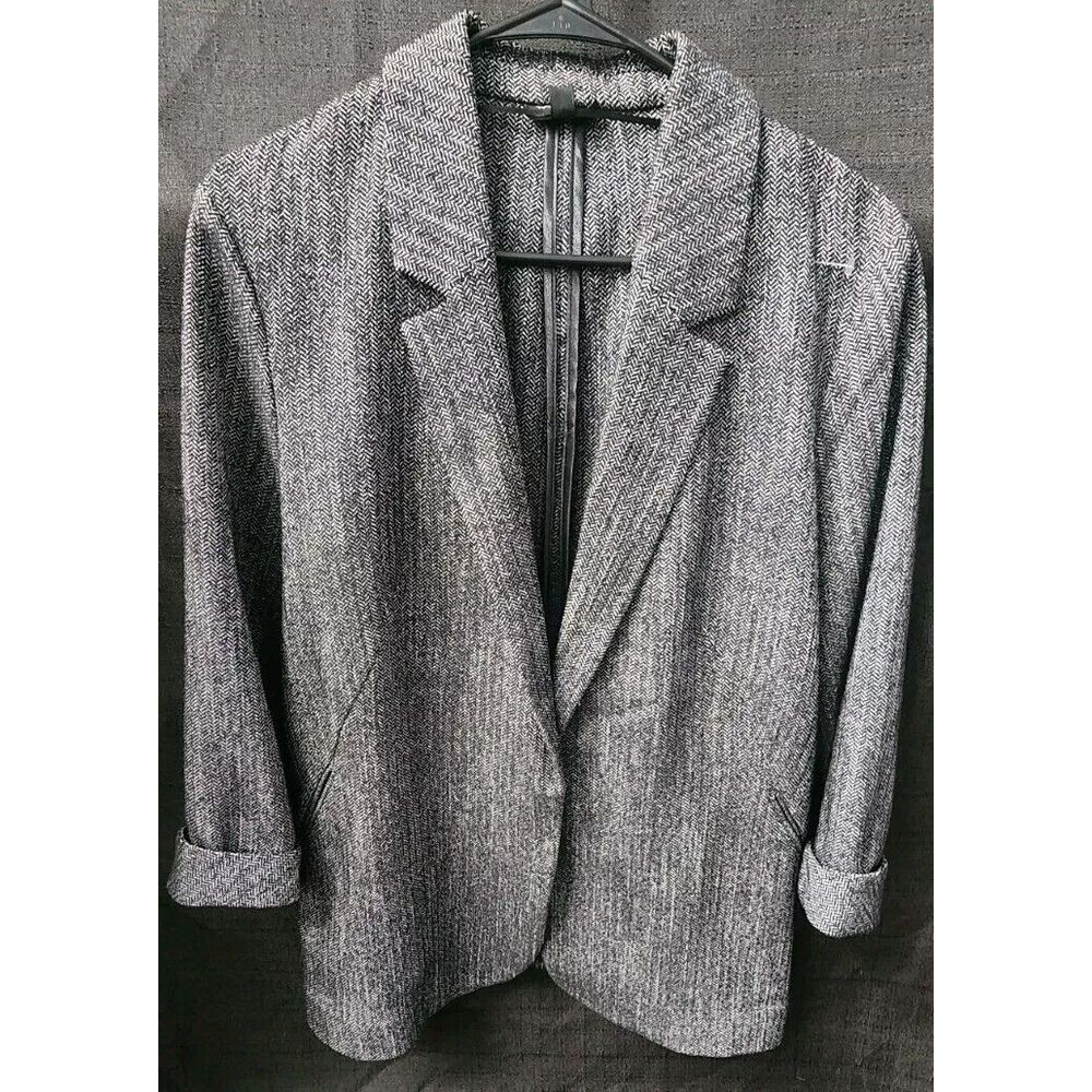 Topshop Womens Blazer‎ Gray Blazer Sz 6 HERRINGBONE Charcoal Gray Single Button